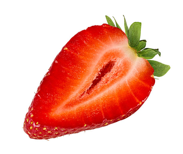 istock Halved strawberry isolated on white background 1282194444