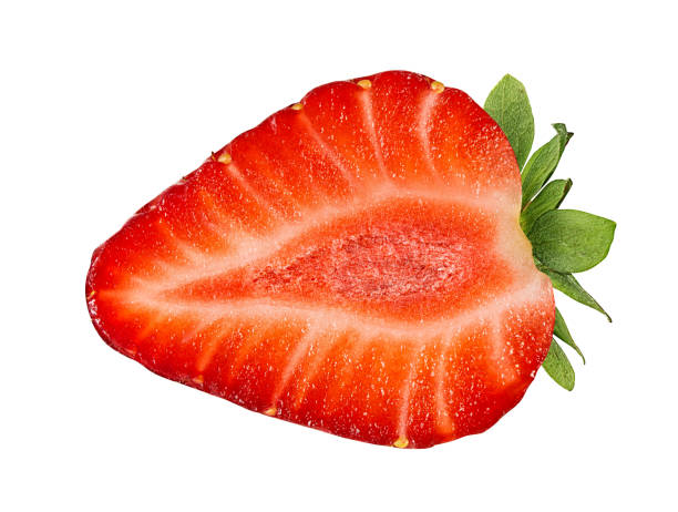 istock Halved strawberry isolated on white background 1282194455