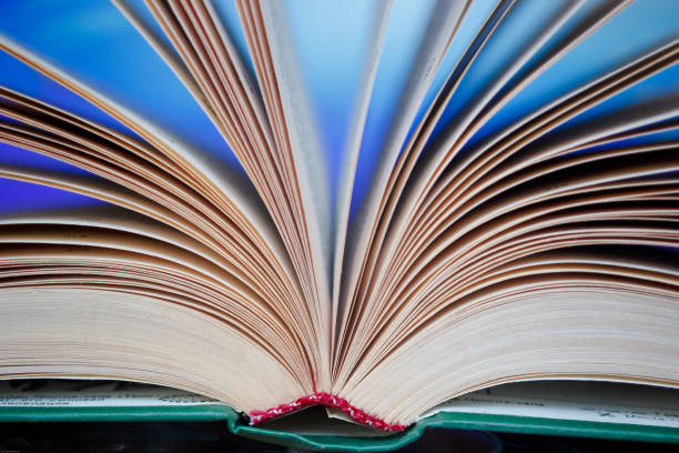 istock Pages of an unfolded book with a binding on a colorful background 1282194728