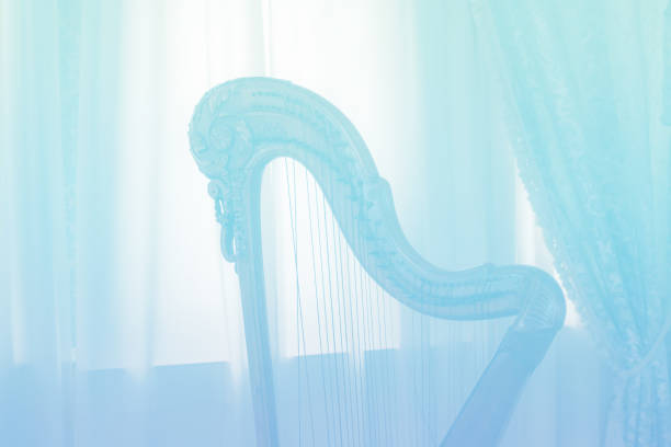 Golden lyre isolated on white background 3d rendering