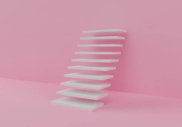 istock white stair steps near the pink wall. 3d render 1282199296