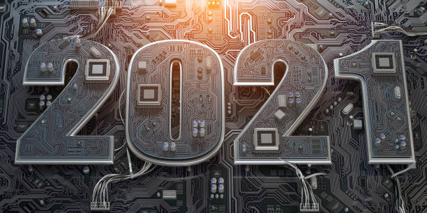 istock New 2021 year in computer technology and internet commucations industry concept. Motherboard chipset with number 2021. 1282200183