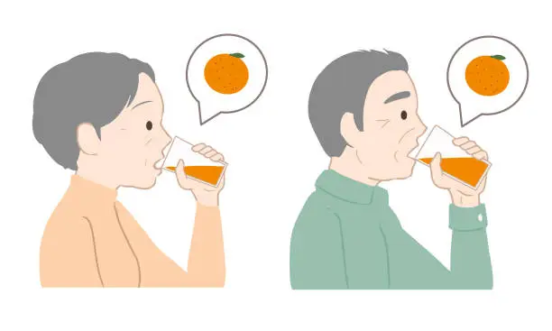 Vector illustration of Elderly people drinking orange juice (no line)