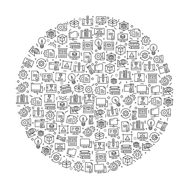 ilustrações de stock, clip art, desenhos animados e ícones de 3d printing technology related pattern design - stem assunto