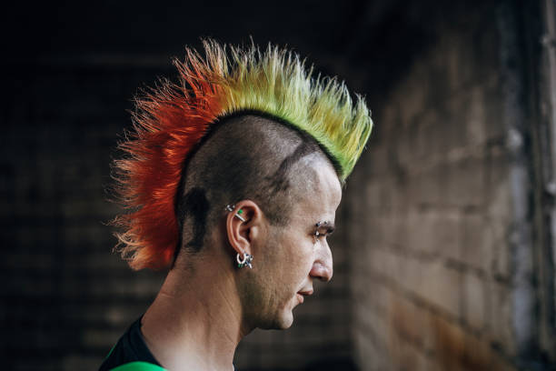 istock Close up of young panker multi colored coiffure 1282202979