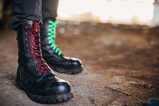 Male In Combat Boots Standing In Abandoned Building Stock Photo - Download  Image Now - iStock