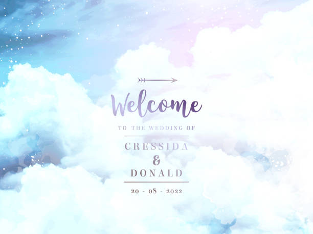 Angelic heaven clouds vector design background Angelic heaven clouds vector design background. Glamour fairytale backdrop. Plane sky view with white snow. Watercolor frozen style texture. Delicate card. Elegant decoration. Fantasy pastel color winter cloth pictures stock illustrations