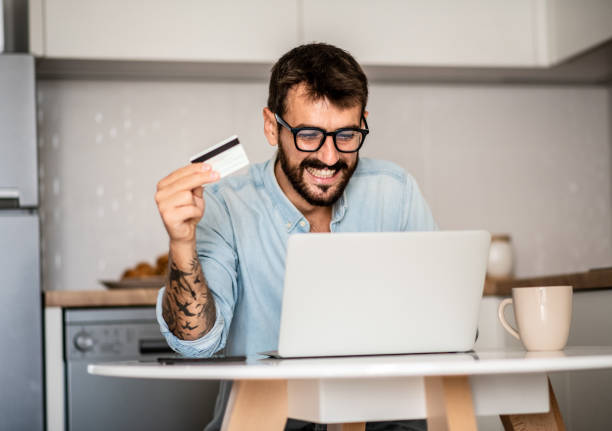 istock Hipster is shopping online. 1282209011