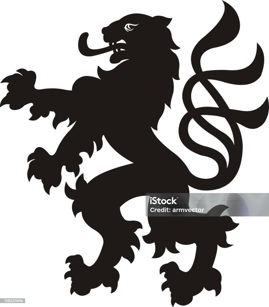 Heraldic Lion Tattoo Black White Silhouette Stock Illustration - Download  Image Now - Insignia, Lion - Feline, Medieval - iStock