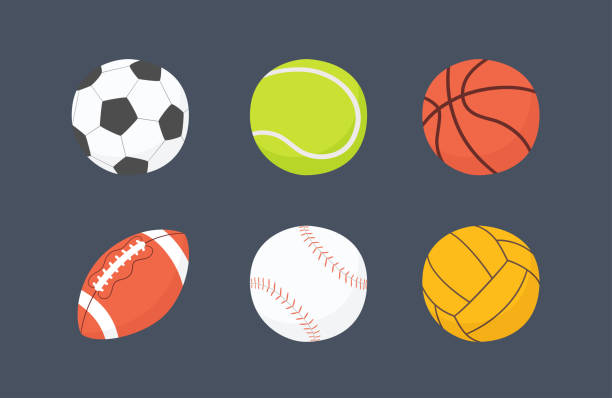 fußball, basketball, baseball, tennis, volleyball, wasserballbälle. hand gezeichnete vektor-illustration - volley stock-grafiken, -clipart, -cartoons und -symbole