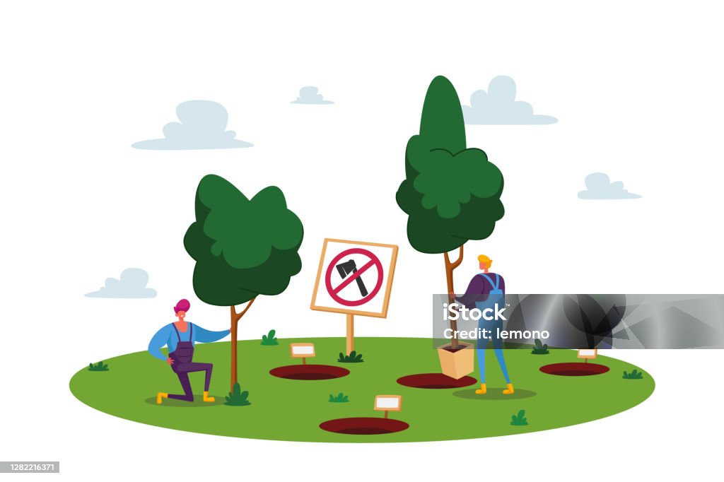 Male Characters Planting Seedlings And Trees Into Soil In Garden Save World  Reforestation Concept Nature Environment Stock Illustration - Download  Image Now - iStock