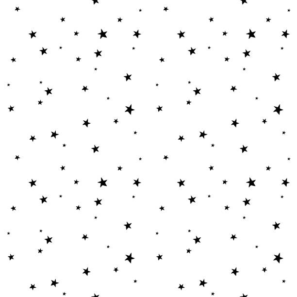 Hand Drawn Starry Sky Seamless Pattern-16 Seamless pattern with black stars on a white background. Starry vector illustration. Black and White cosmic wallpaper. EPS 8 star stock illustrations