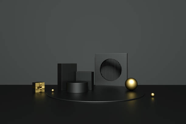 istock 3D rendering of Empty Product Stand and Frames, black minimal abstract background 1282218214