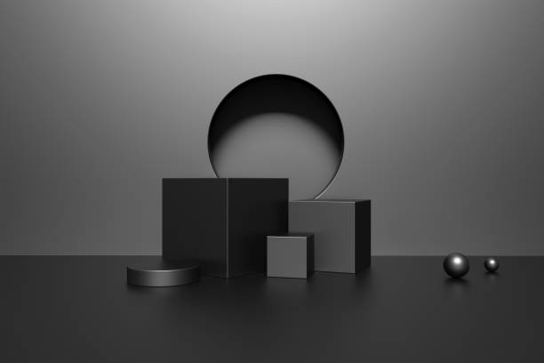 istock 3D rendering of Empty Product Stand and Frames, black minimal abstract background 1282218225