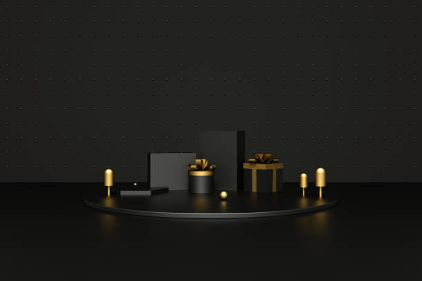 istock 3D rendering of Empty Product Stand and Frames, black minimal abstract background 1282219788