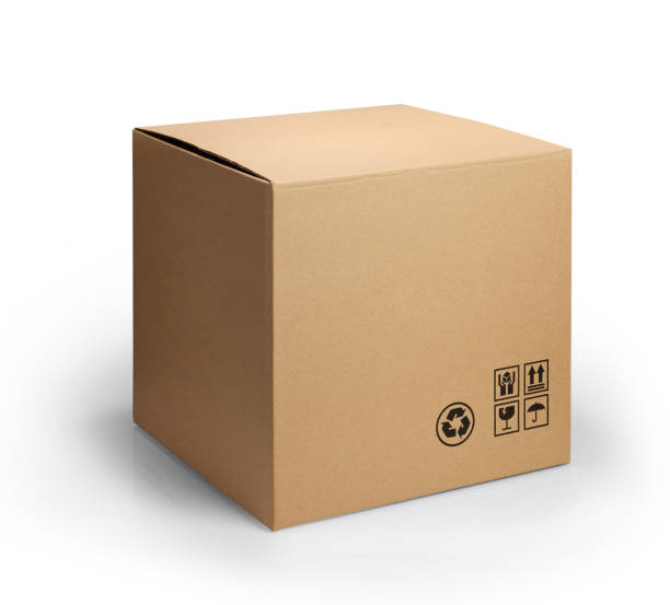 caja de cartón aislada sobre fondo blanco con trayectoria de recorte - trazado de recorte fotografías e imágenes de stock