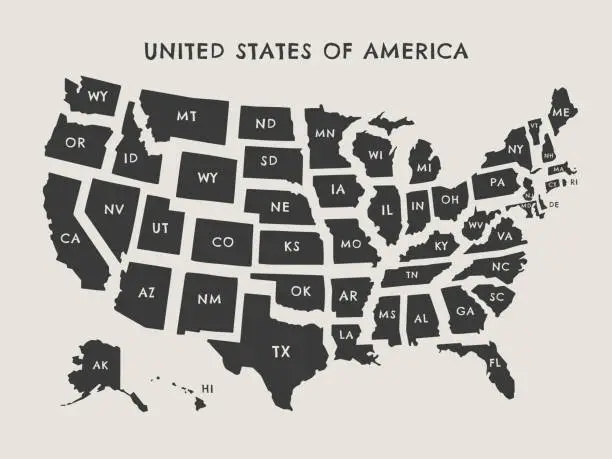 Vector illustration of United States vector map illustration with state labels