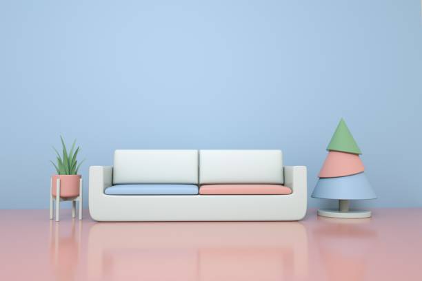 istock White living room interior with sofa, plant and a christmas tree. 3D render. 1282228061