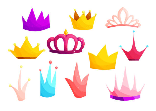 ilustrações de stock, clip art, desenhos animados e ícones de medieval crowns cartoon vector cartoon illustrations set - red crowned