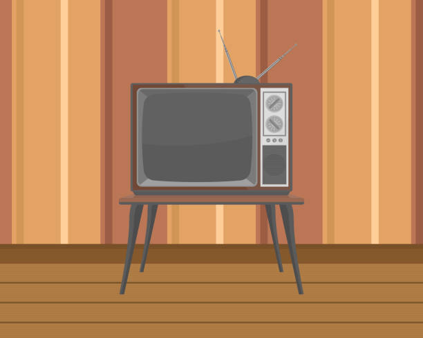 illustrazioni stock, clip art, cartoni animati e icone di tendenza di vecchia tv sul tavolo con design piatto - entertainment home interior electronics industry the media