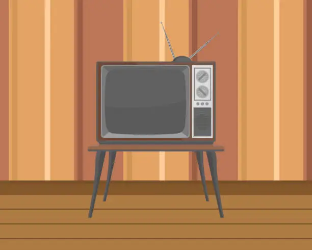 Vector illustration of Old tv on table with flat design