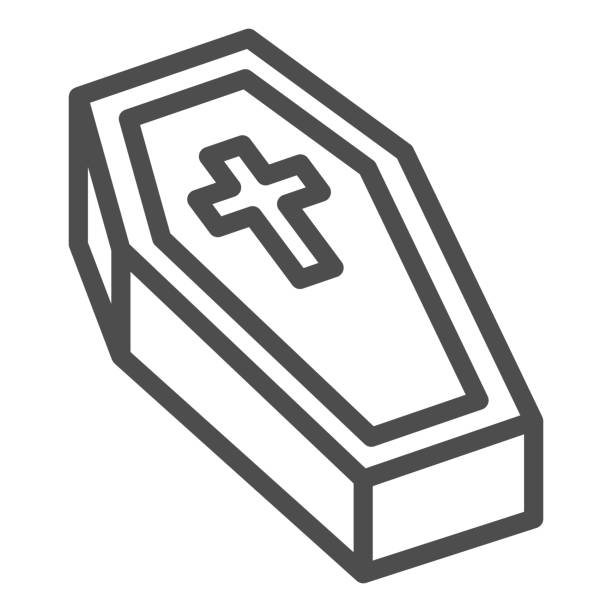 Coffin with cross line icon, halloween concept, coffin sign on white background, dracula bed icon in outline style for mobile concept and web design. Vector graphics. Coffin with cross line icon, halloween concept, coffin sign on white background, dracula bed icon in outline style for mobile concept and web design. Vector graphics funeral home logo stock illustrations