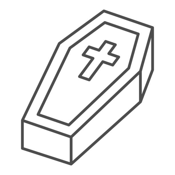 Coffin with cross thin line icon, halloween concept, coffin sign on white background, dracula bed icon in outline style for mobile concept and web design. Vector graphics. Coffin with cross thin line icon, halloween concept, coffin sign on white background, dracula bed icon in outline style for mobile concept and web design. Vector graphics funeral home logo stock illustrations