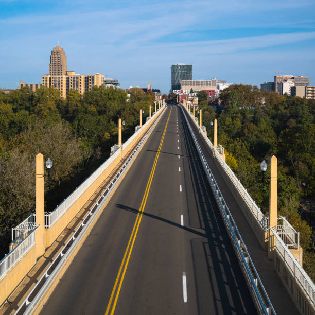 Albertus L. Meyers Bridge in Allentown, Pennsylvania. Aerial view on the sunny autumn day. Extra large high-resolution stitched vertical panorama. Albertus L. Meyers Bridge, Allentown, Pennsylvania, USA. allentown pennsylvania stock pictures, royalty-free photos & images