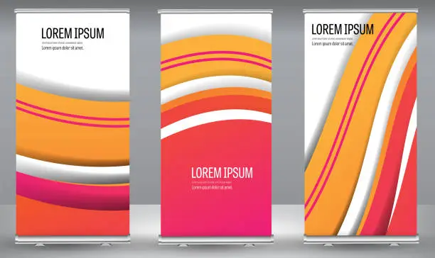 Vector illustration of Roll up banner colors shape standee business brochure template design.
