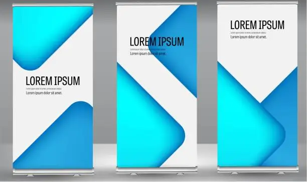 Vector illustration of Roll up banner colors shape standee business brochure template design.