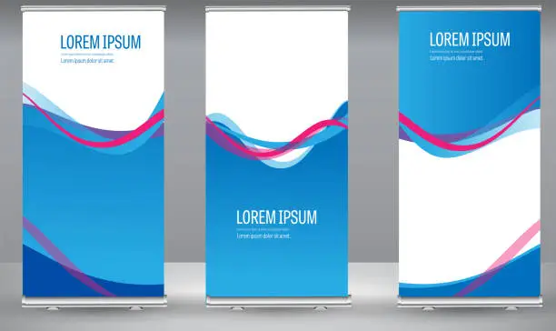Vector illustration of Roll up banner colors shape standee business brochure template design.