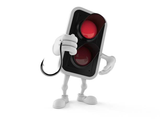 istock Red traffic light character holding fishing hook 1282247296