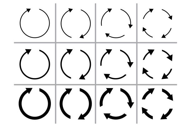 ilustrações, clipart, desenhos animados e ícones de ícone de seta circular. reinicie o símbolo. modelo de recarga e sincronização. sinal de movimento. ilustração vetorial. imagem de estoque. - círculo