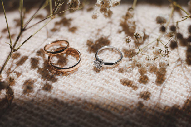 istock Diamond engagement ring and wedding rings 1282248220