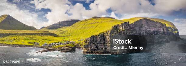 Gjogv Harbor Coastline Xxxl Panorama Faroe Islands Gjógv Eysturoy Island Stock Photo - Download Image Now