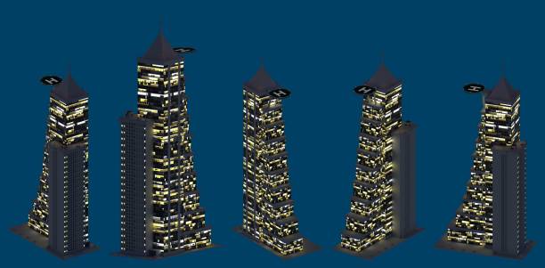 istock hi-tech fictional architecture at night time with lights turned on, isolated top view town night concept - 3d illustration of skyscrapers 1282249608