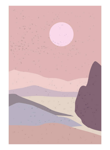 istock Landscape Abstract Modern Contemporary background sunset. Mountains, hills, waves shapes. Vector illustration trendy art flat minimalist style template banner poster decor 1282254615
