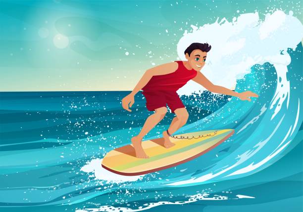 junge surfen. mann schwimmen mit bodyboard auf dem großen meer oder meereswelle. - surfing surf wave men stock-grafiken, -clipart, -cartoons und -symbole