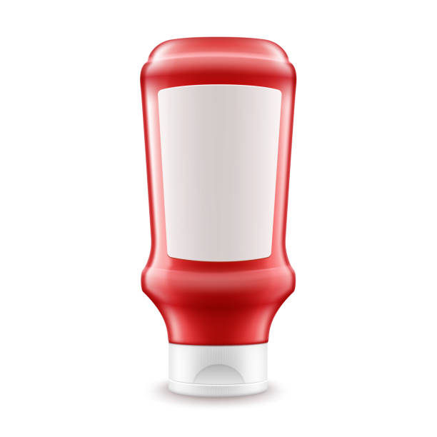 istock Vector Blank Plastic Red Tomato Ketchup Bottle for Branding with White label Isolated on White Background 1282258136