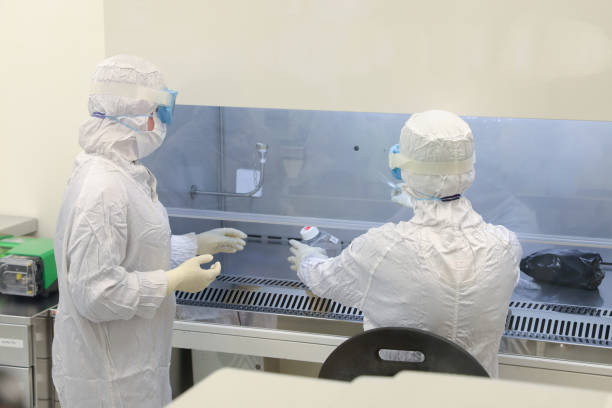 istock Lab scientists wear protective clothing doing medical research in a science laboratory. 1282259920