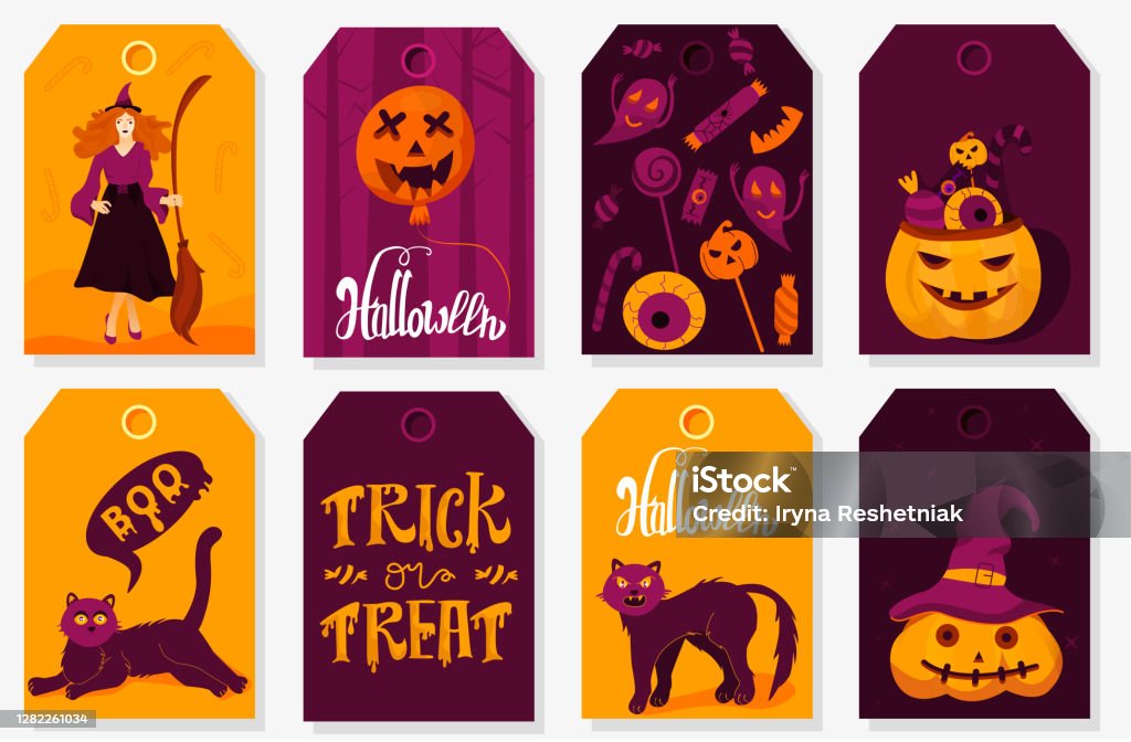 Ilustración de Postales Para La Fiesta De Halloween Ilustración De Halloween  De Dibujos Animados Las Composiciones Se Pueden Utilizar En Los Folletos  Postales Entradas Anuncios Banners Lables Portadas y más Vectores Libres