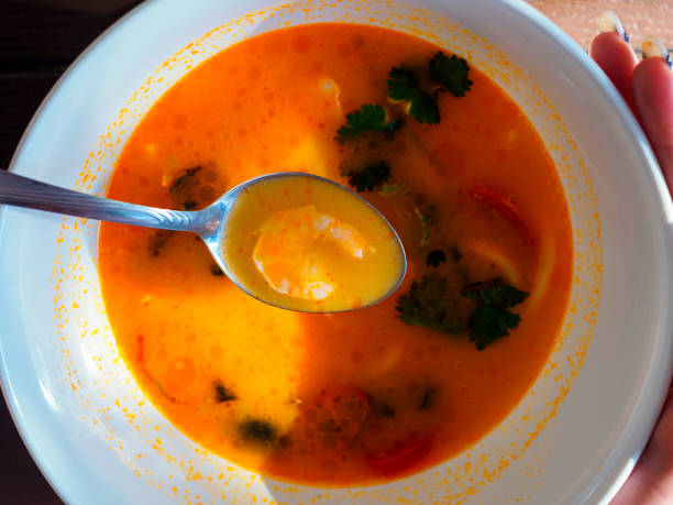 istock shrimp in a spoon, Tom Yam soup top view 1282262238