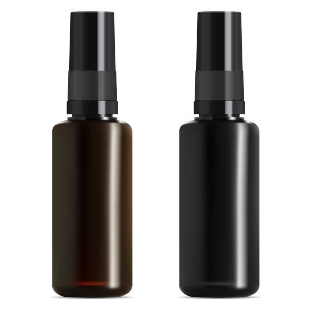 istock Black and brown glass medical bottle. Oil vial 1282262459