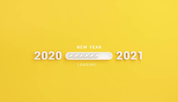 loading new year 2020 to 2021 with progress bar. 3d render. - determination new years eve list aspirations imagens e fotografias de stock
