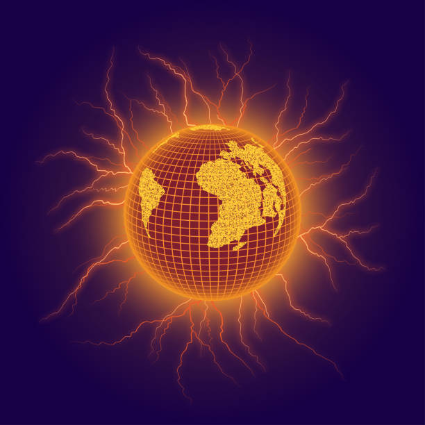планета земля апокалипсиса в огненных молниях - marble earth planet social issues stock illustrations