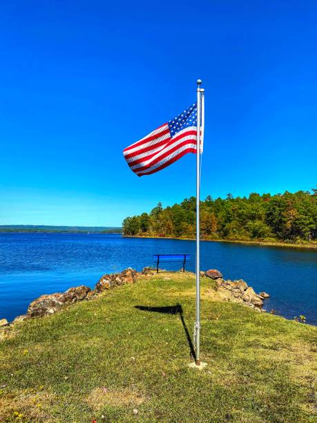 istock An American Flag at the Lake 1282268452