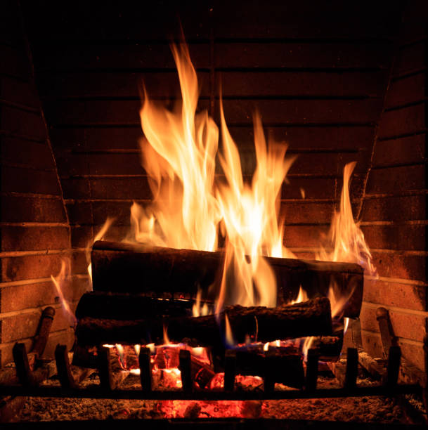 istock Fireplace burning wood logs, cozy warm home christmas time 1282269172