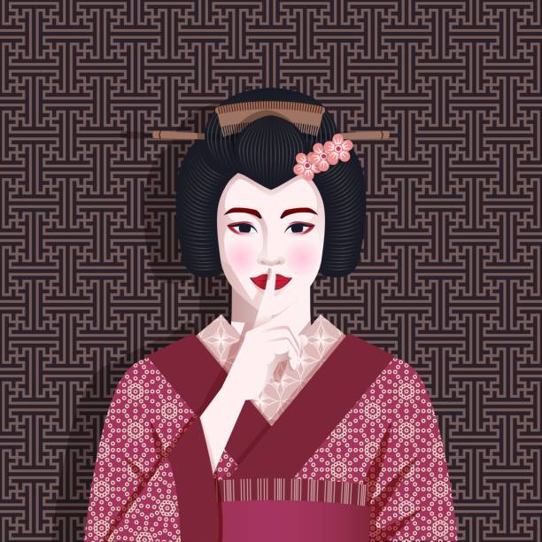 istock Portrait of geisha holds finger to her lips 1282270106