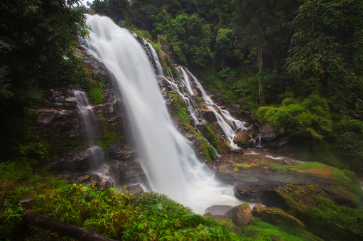 View of Wachirathan Waterfall at Doi Inthanon national park, Chiang mai ,Thailand