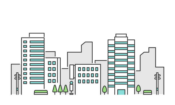 krajobraz biurowców miejskich - miasto ilustracje stock illustrations